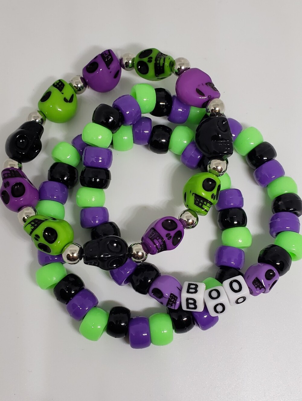 Handmade Stackable Purple Green Black Halloween Boo Skull kandi bracelets
